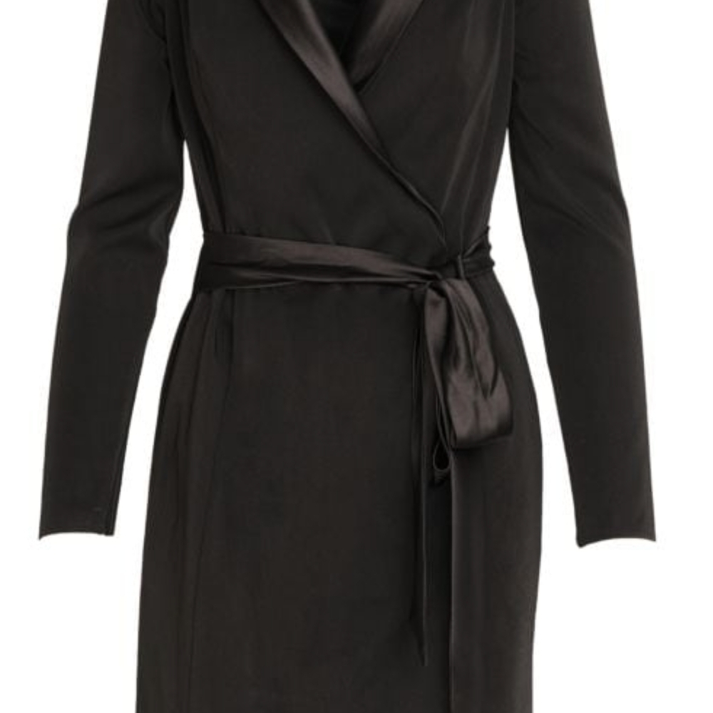Mac Duggal Elegant Black Satin Wrap Dress